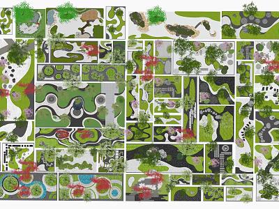 Garden Landscape Design Layouts With Various Plant Water Features And Pathways 3d model
