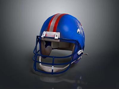 High Quality Blue Football Helmet With Red Stripe And Team Logo Design 3d model