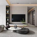 Modern Living and Dining Room Interior With Gray Sofa Coffee Table TV And Large Window