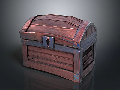 Vintage Wooden Chest With Brown Blue Accents Metal Lock And Textured Surface 3d model