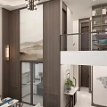 Elegant New Chinese Style Open Plan Living And Dining Room With High Ceiling Wooden Decoration