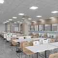 Spacious Cafeteria Interior With Tables Chairs White Ceiling Lighting And Wall Decorations 3d model