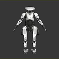 Futuristic White Robot With Disc Shaped Head And Mechanical Limbs Standing