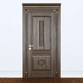 Wooden Swing Door with Vertical Stripes Circular Panel Golden Handle Modern Design Solid Wood Texture