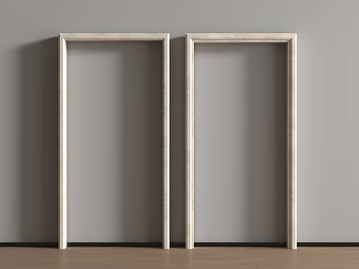 Two White Door Arches Standing Against Grey Wall With Wooden Floor 3d model