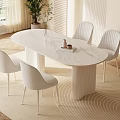 Modern Oval White Marble Dining Table Set With Four White Chairs 3d model