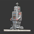 Vintage Robot Toy Figure With Red Arms Control Panel And Antenna On Base
