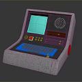 Vintage Industrial Control Panel With Green Screen Blue Keyboard Circular Speaker And Gray Casing