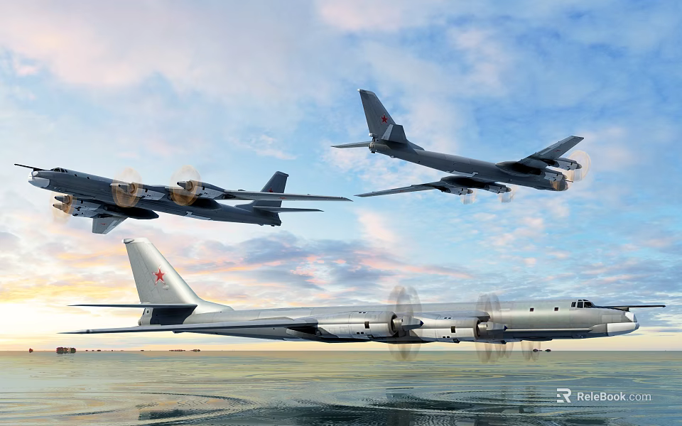 Fighter Jets Flying in Formation Over Blue Sky With White Clouds 3d model 
