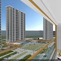 High-rise Residential Buildings With Balcony View Green Courtyard Swimming Pool And Trees