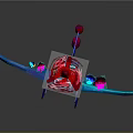 Transparent Blue Cosmic Aerospace Craft With Red Nose And Colorful Decorative Elements