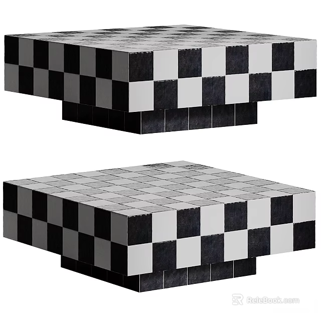 Stylish Black And White Checkerboard Marble Square Coffee Table For Modern Living Room Interior Decor 3d model 