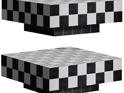 Stylish Black And White Checkerboard Marble Square Coffee Table For Modern Living Room Interior Decor 3d model