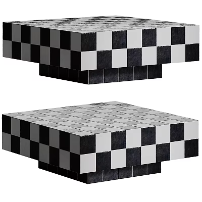 Stylish Black And White Checkerboard Marble Square Coffee Table For Modern Living Room Interior Decor 3d model