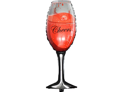 Red Wine Glass Shaped Balloon With Cheers Lettering And Festive Design 3d model