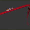 Red Roller Coaster Track With Small Car Moving Along Curved Rail 3d model