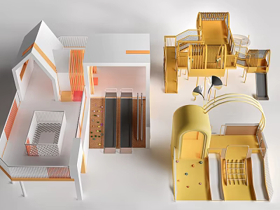 Modern Colorful Children's Playground Equipment With Slides Climbing Frames And Platforms 3d model