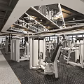 Modern Fitness Gym With Spin Bikes And Tech Inspired Lighting