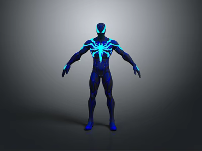 Blue Spider Man Costume With Glowing Web Pattern And Full Body Design 3d model