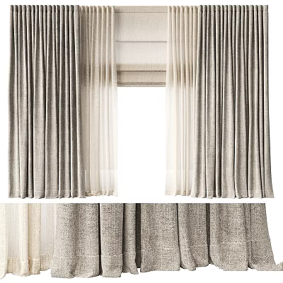 Elegant Light Gray Linen Curtains With Sheer Voile And Window Drapery Design 3d model