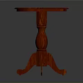 Red Round Wooden Table With Carved Pedestal Base And Three Legs