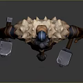 Muscular Bearded Warrior Character With Fur Trimmed Clothing And Two Large Hammers In Fantasy Style