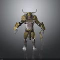 Minotaur Warrior Character 3D Model With Golden Armor And Dagger Weapon