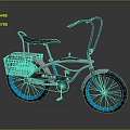 Vintage Silver Bicycle With Blue Wheels Black Seat And Front Basket