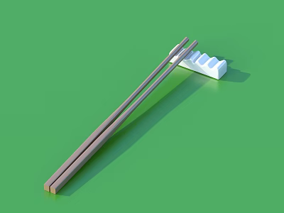 Wooden Chopsticks And White Chopstick Rest Tableware Set On Green Background 3d model
