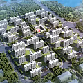 Residential Area Aerial Planning Design With Neatly Arranged Buildings And Green Trees