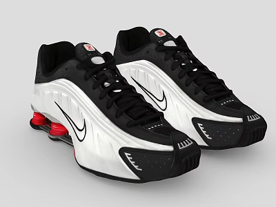 Stylish Black And White Sneakers With Red Accents And Nike Logo 3d model