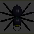 Black Spider Toy With Yellow Head And Green Accents On Blue Background