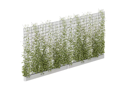 Lush Green Vines Growing On Metal Grid Fence With White Base 3d model