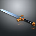 Golden Hilt Sword With Blue Gemstone Black Handle And Metallic Blade