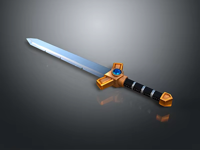 Golden Hilt Sword With Blue Gemstone Black Handle And Metallic Blade 3d model Golden Hilt Sword With Blue Gemstone Black Handle And Metallic Blade 3d model