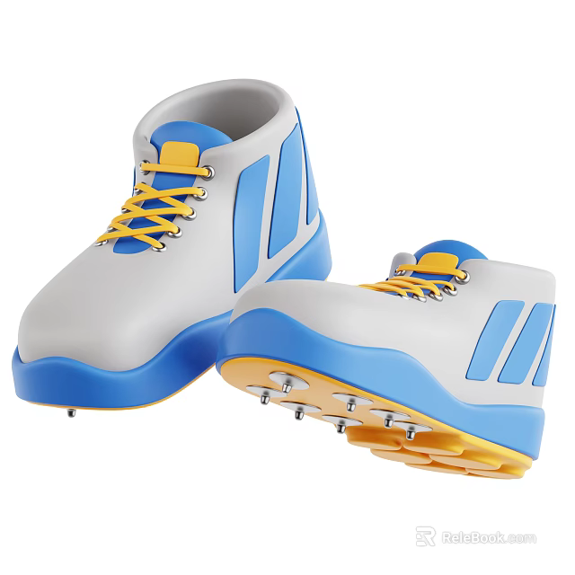 Gray And Blue Athletic Shoes With Yellow Laces And Spiked Soles Stylish Design For Sports 3d model 