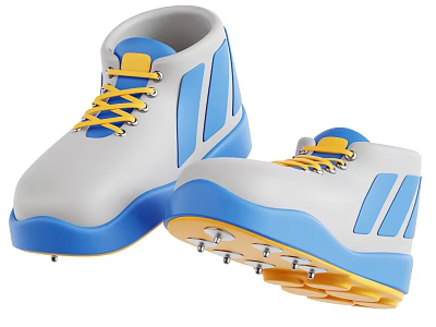 Gray And Blue Athletic Shoes With Yellow Laces And Spiked Soles Stylish Design For Sports 3d model