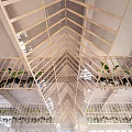 Modern Wooden Frame Ceiling Design With Layered Structure And Green Plants Decoration