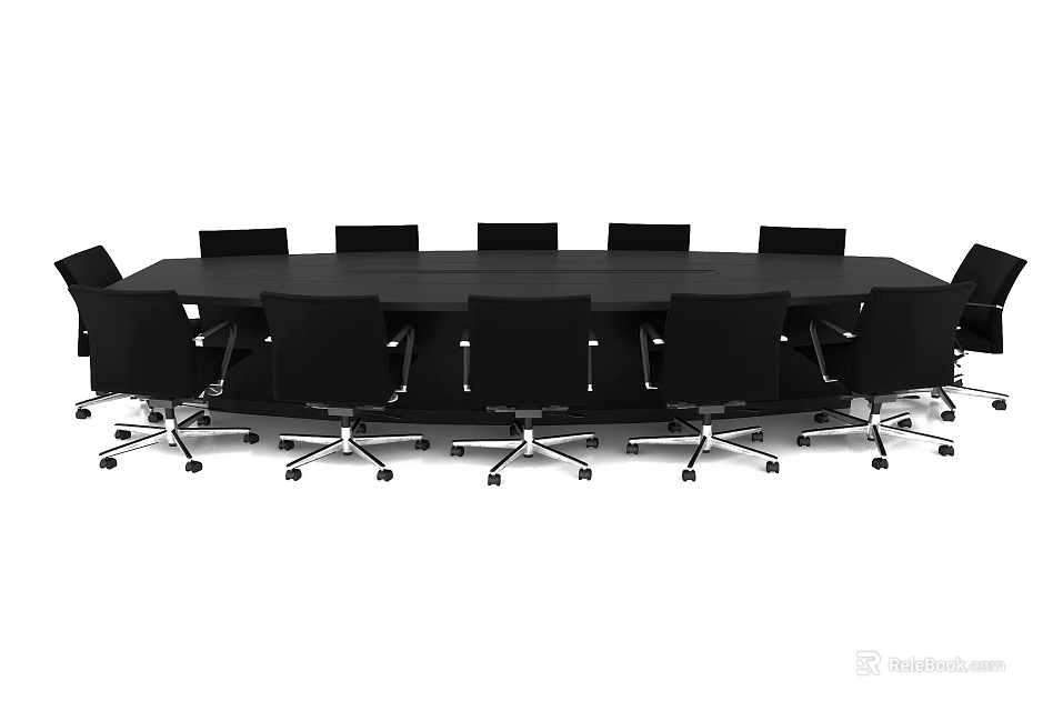 Modern Black Conference Table With Ergonomic Office Chairs On Wheels For Office 3d model 