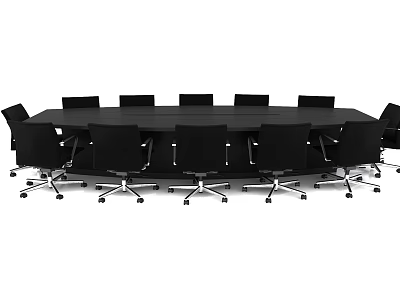 Modern Black Conference Table With Ergonomic Office Chairs On Wheels For Office 3d model
