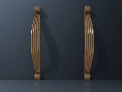 Elegant Golden Curved Door Handles with Shiny Surface on Dark Background 3d model