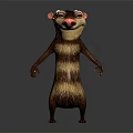 Cartoon Standing Rodent With Striped Body Pink Nose Pink Tail And Reflection On Black Background