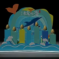 Scenic Deep Blue Mountain Sea Themed Photo Spot with Waves Colorful Columns and Seagull Decor