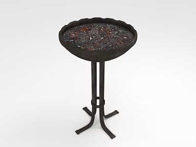 Round Outdoor Decorative Stand With Colorful Pebble Top And Black Metal Base 3d model