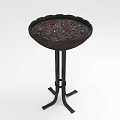 Round Outdoor Decorative Stand With Colorful Pebble Top And Black Metal Base