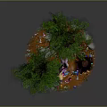 Commercial Decorative Equipment With Green Trees Blue Pond Illuminated Objects And Colorful Flowers