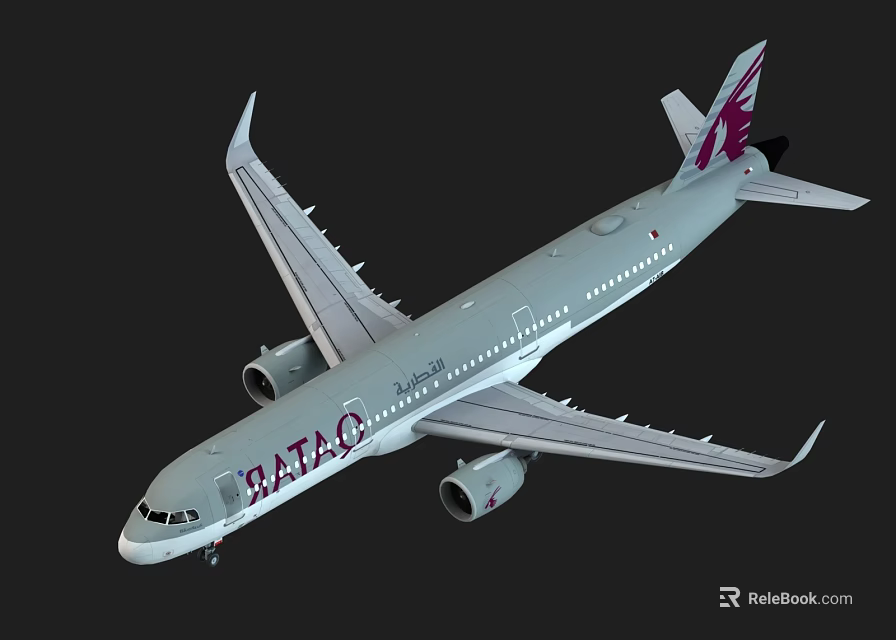 Qatar Airways Commercial Airplane With Maroon Logo And Gray Livery Design 3d model 