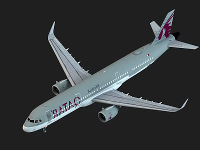 Qatar Airways Commercial Airplane With Maroon Logo And Gray Livery Design 3d model