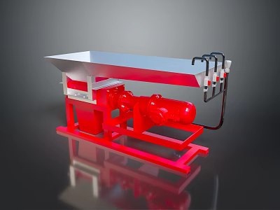 Red And Silver Industrial Machine With Hopper Base Motor And Black Pipes 3d model