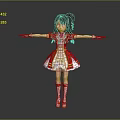 Child 3D Character In Red White Dress Brown Ponytail Gold Accents White Gloves Arms Outstretched